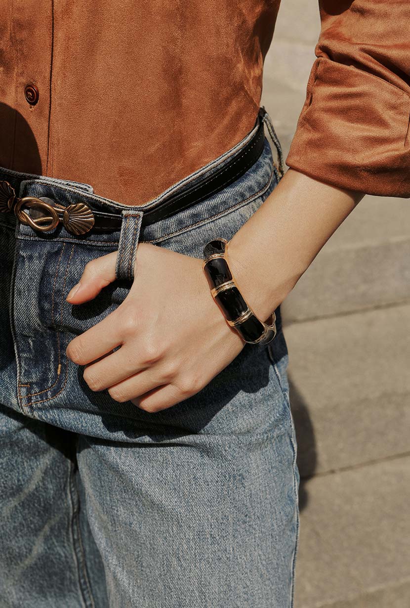 Black and Gold Bamboo Enamel Bangle