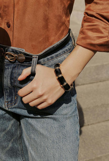 Black and Gold Bamboo Enamel Bangle