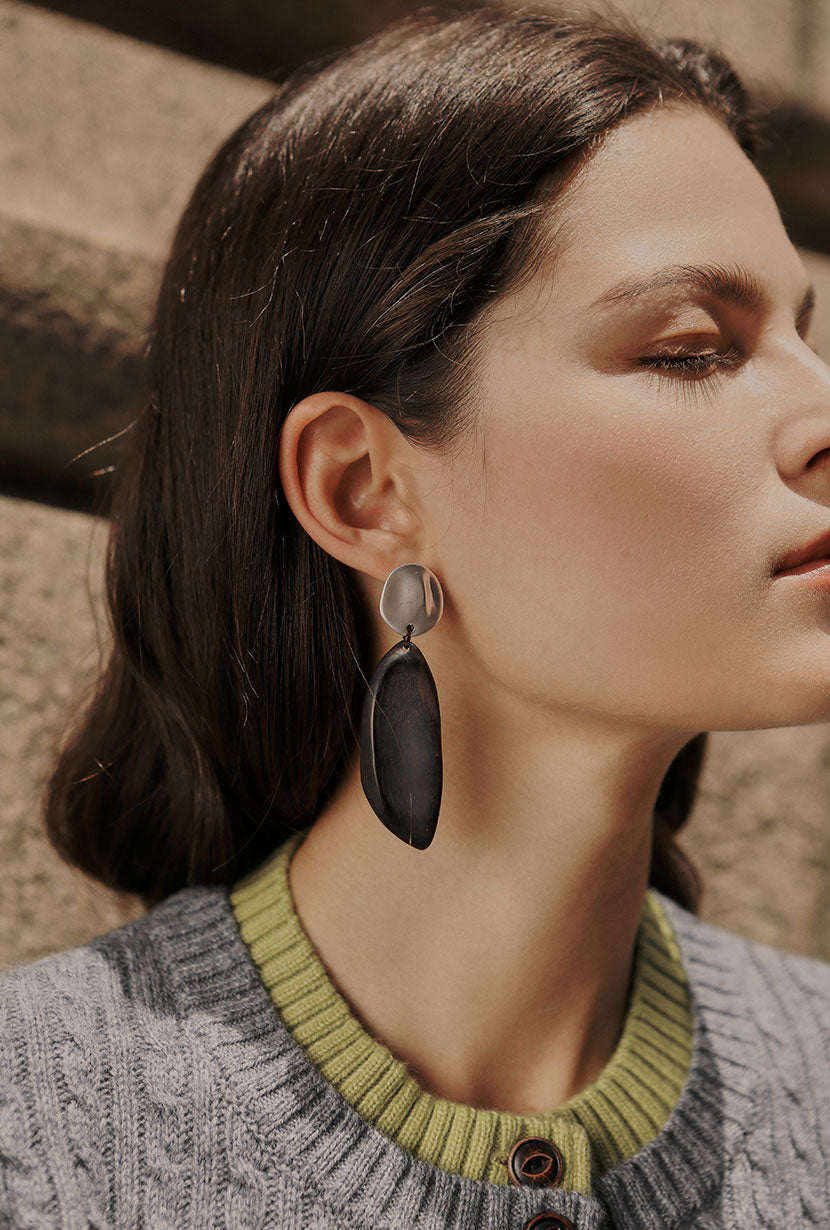 Black and Metallic Drop Earrings