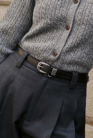 Black and Silver Textured Leather Belt