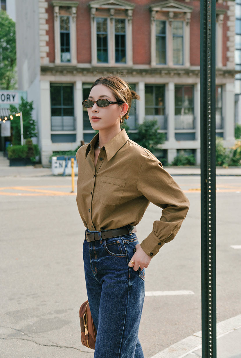 Brenda Cotton Blend Shirt - Olive Brown