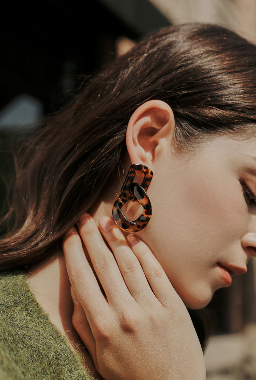 Brown Tortoise Statement Earrings