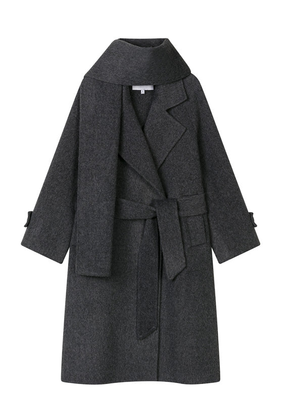 Carina Wool & Silk Scarf Coat - Charcoal