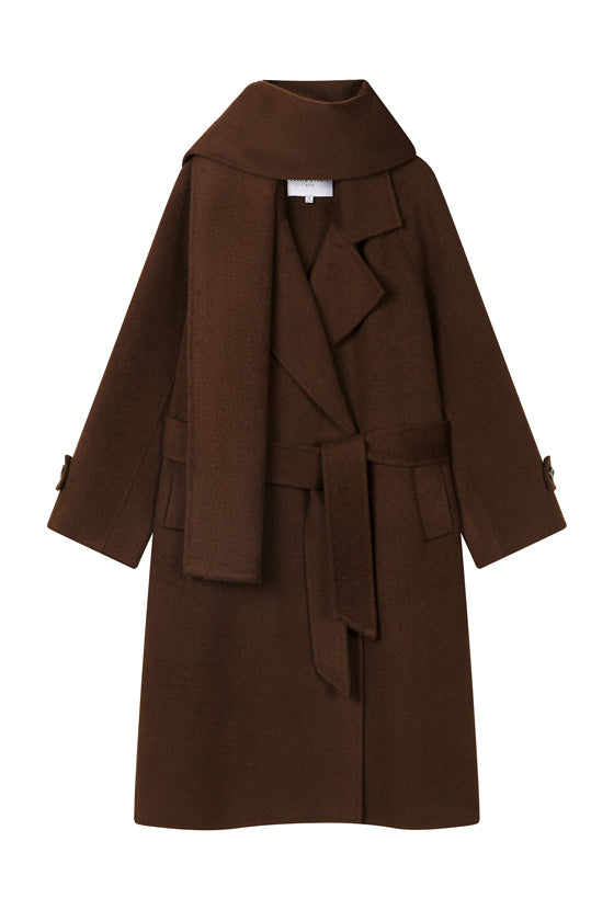 Carina Wool & Silk Scarf Coat - Chocolate