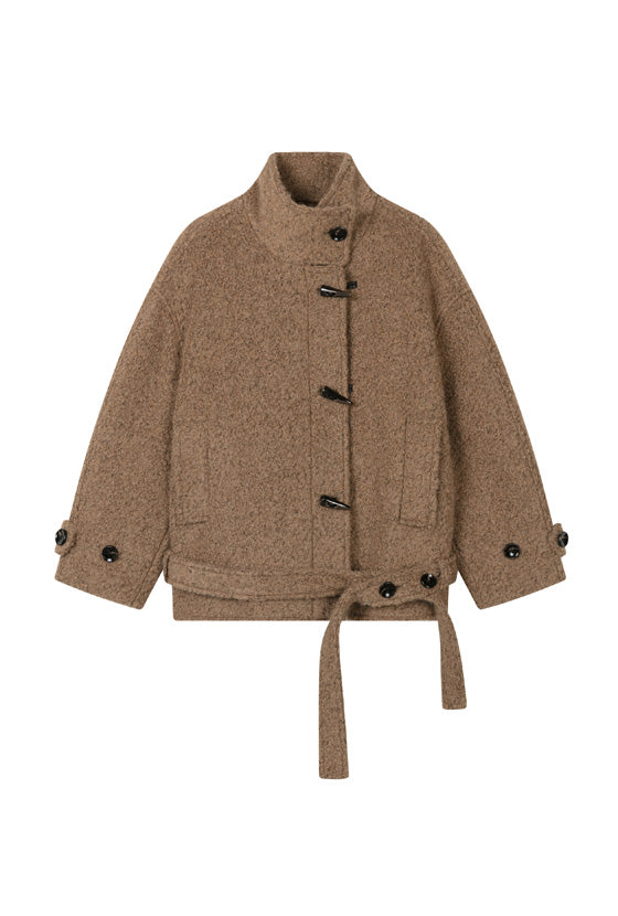 Cole Oversized Wool Short Coat - Brown