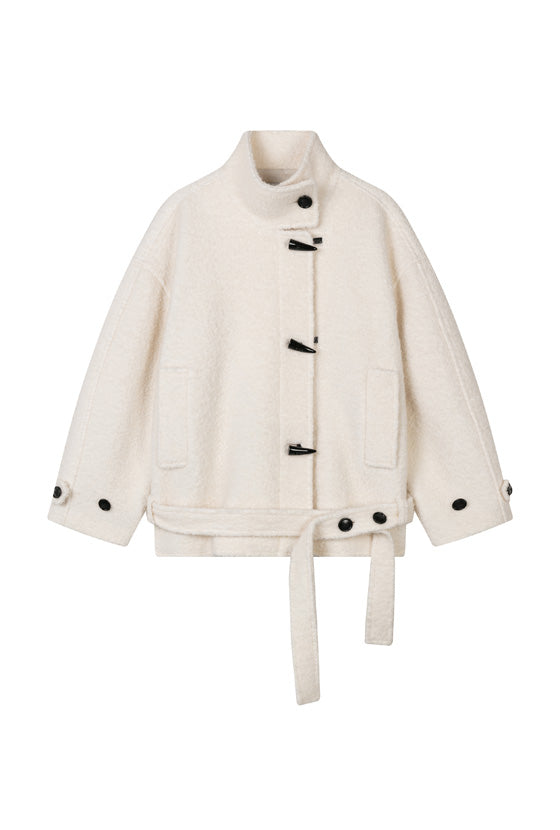 Cole Oversized Wool Short Coat - Ivory