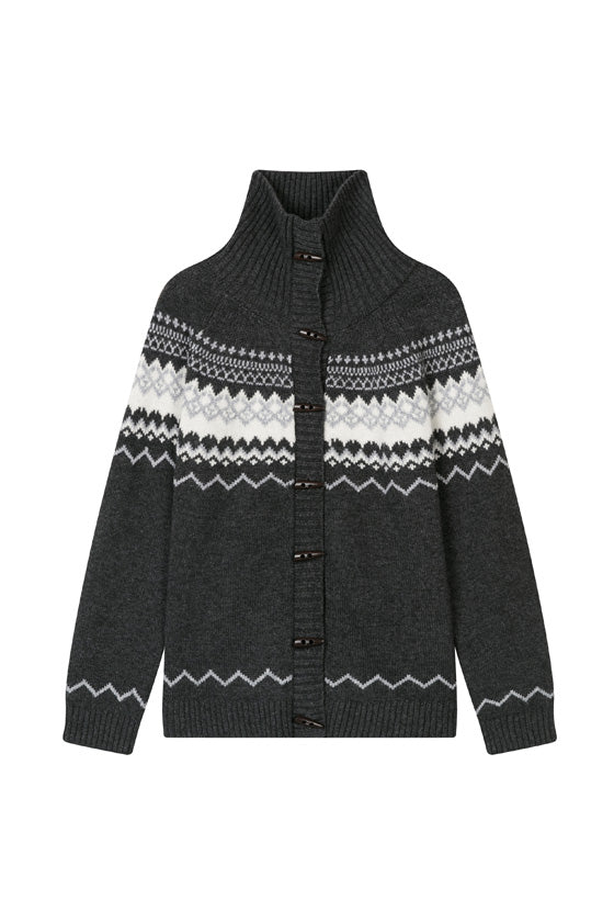Cohen Fair Isle Wool Cardigan - Charcoal