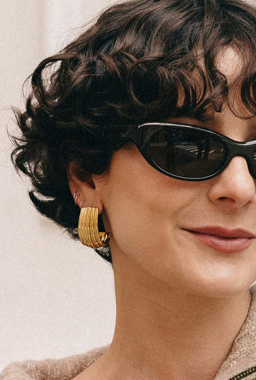 Gold Ribbed Hoop Earrings