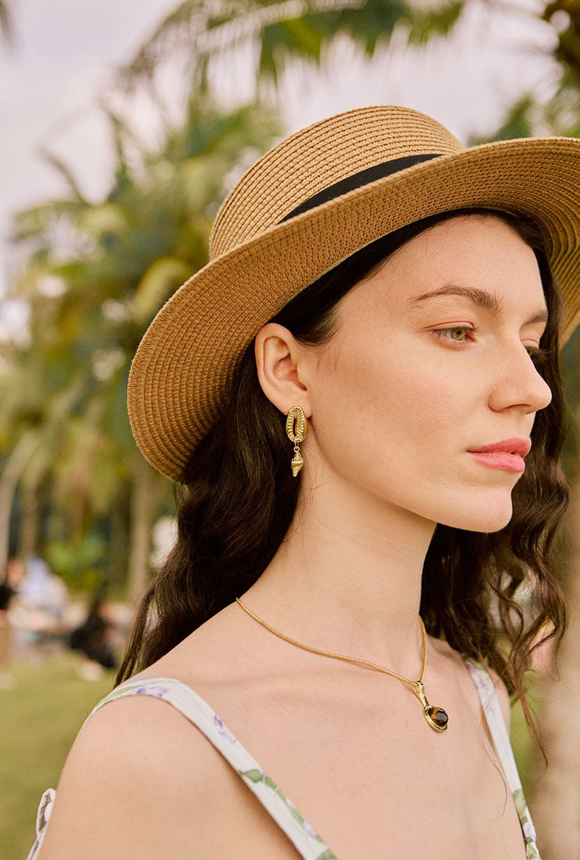 Gold Seashell Charm Earrings