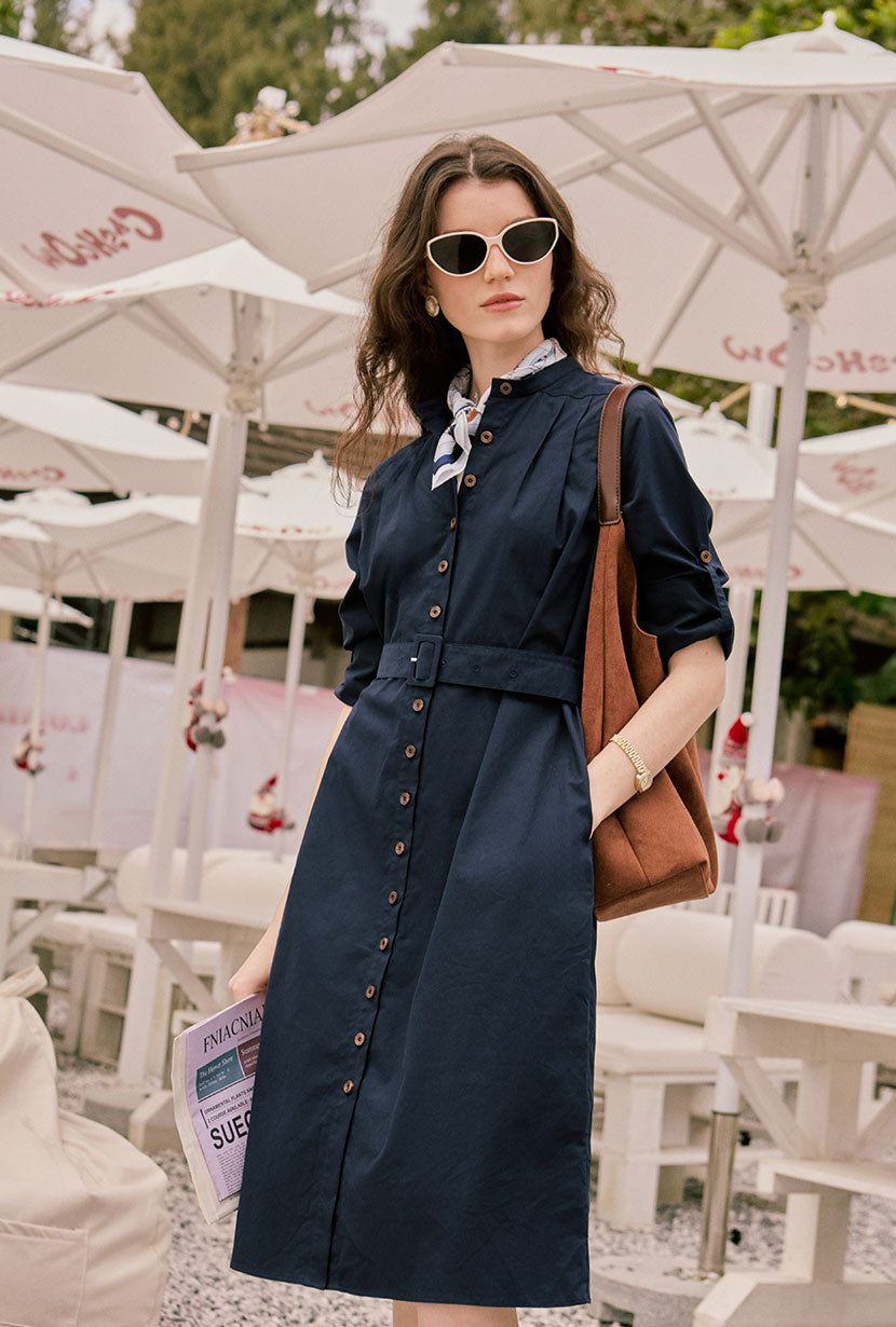 Miles Cotton Midi Dress - Navy