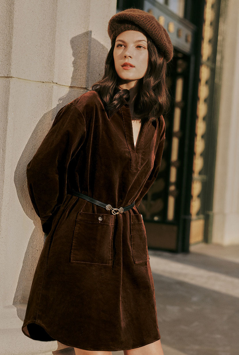 Abby Corduroy Dress - Brown