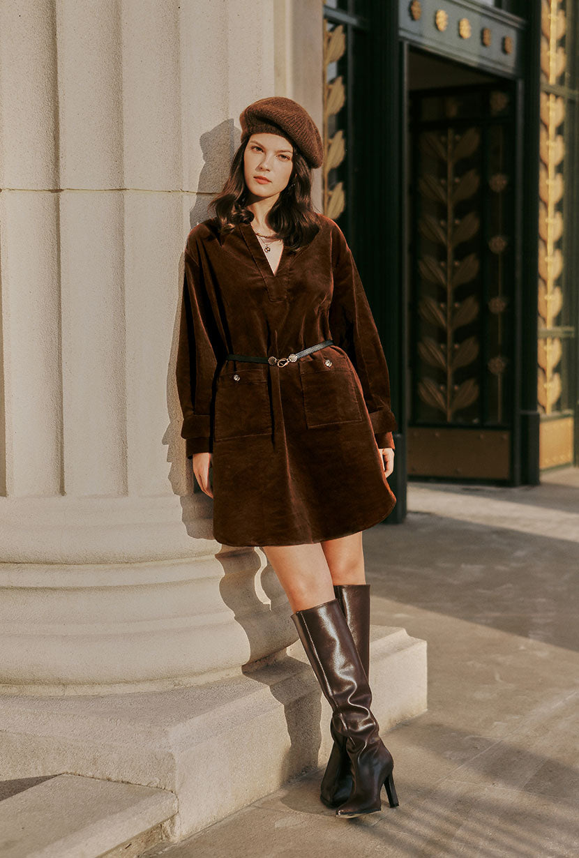 Abby Corduroy Dress - Brown