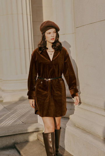Abby Corduroy Dress - Brown