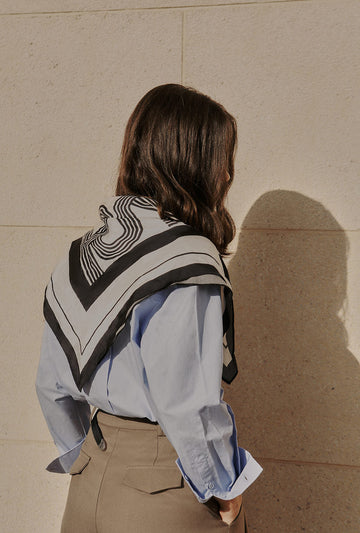 Monogram Border Print Scarf - Black and White