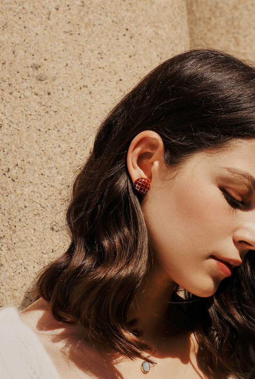 Red Vintage Enamel Stud Earrings