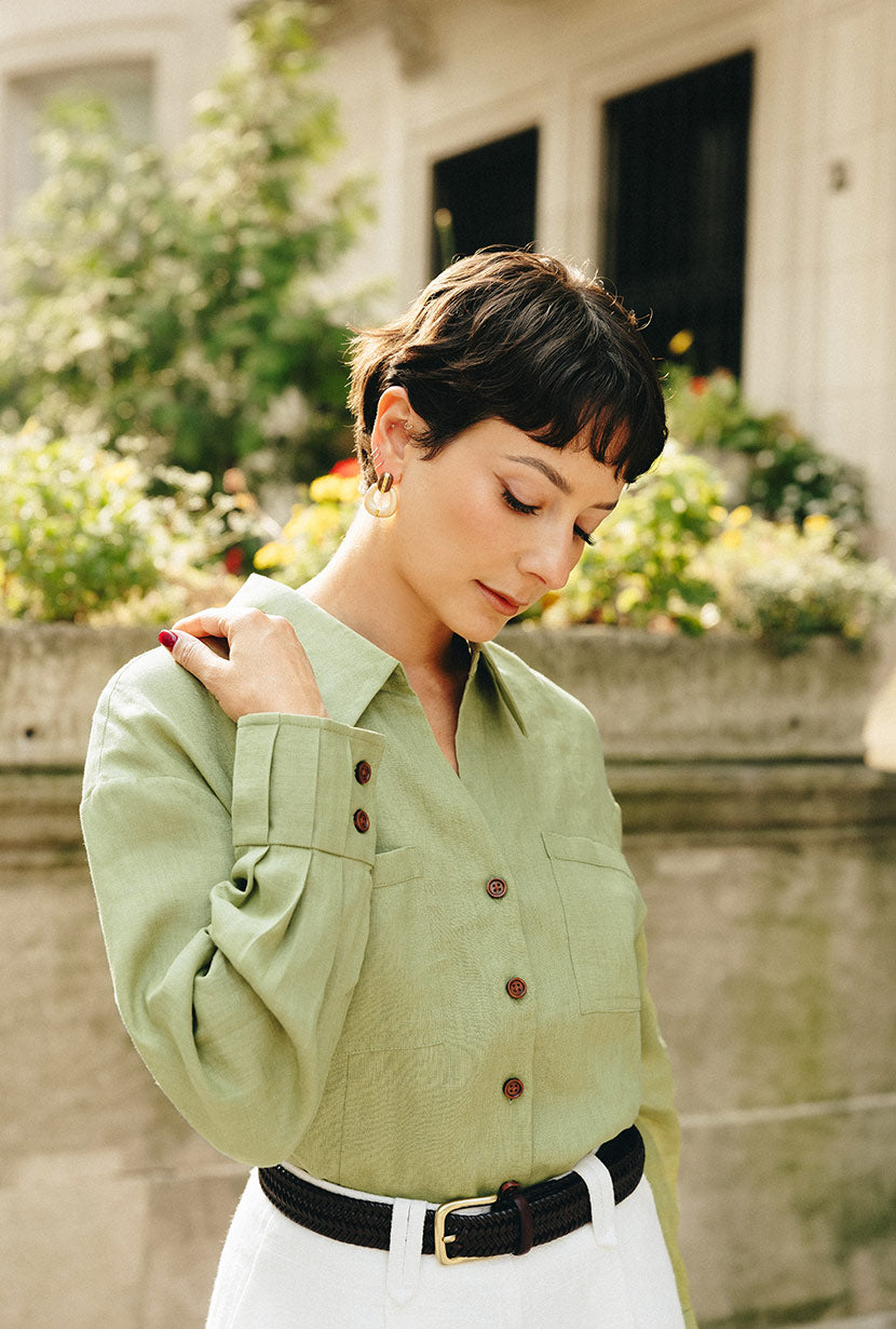 Benoite Linen Shirt - Olive Green