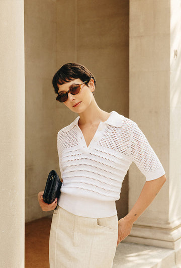 Shea Cotton Blend Knit Top - White