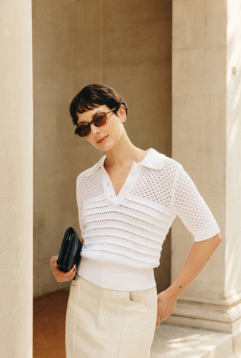 Shea Cotton Blend Knit Top - White