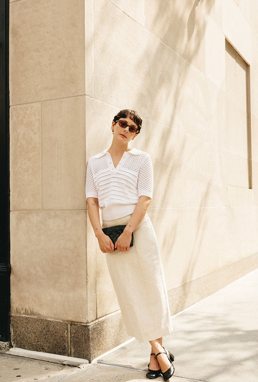 Shea Cotton Blend Knit Top - White