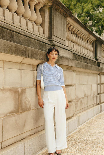 Shea Cotton Blend Knit Top - Sky