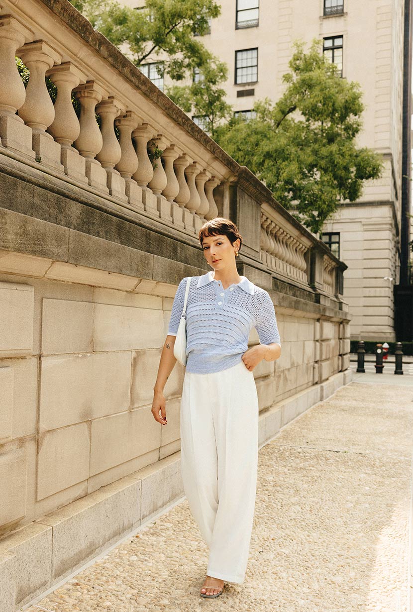 Shea Cotton Blend Knit Top - Sky