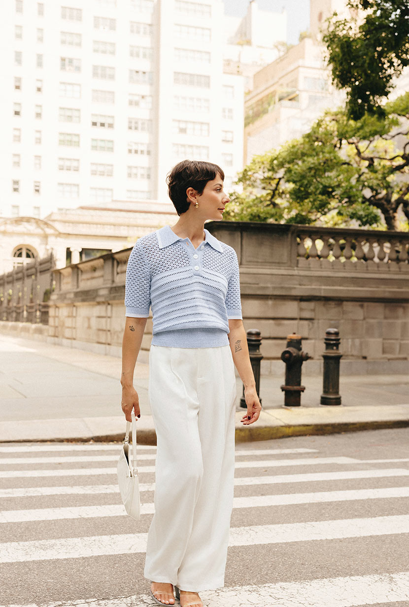 Shea Cotton Blend Knit Top - Sky