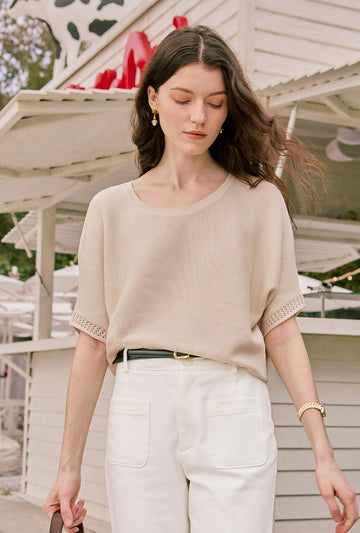 Franco Cotton Knit Top -  Beige