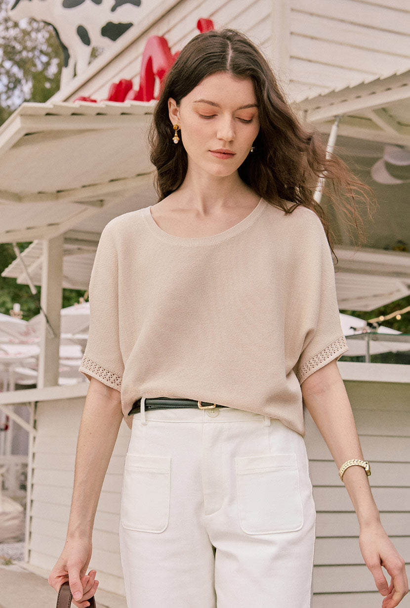Franco Cotton Knit Top -  Beige