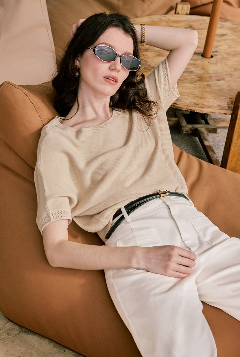 Franco Cotton Knit Top -  Beige