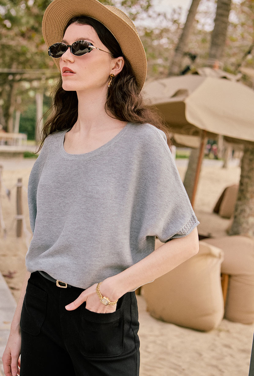 Franco Cotton Knit Top - Grey
