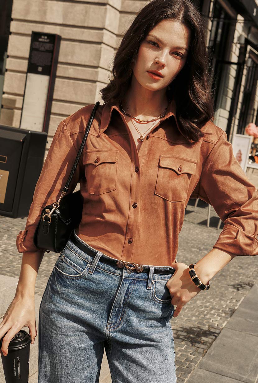 Coleen Suede Shirt - Brown