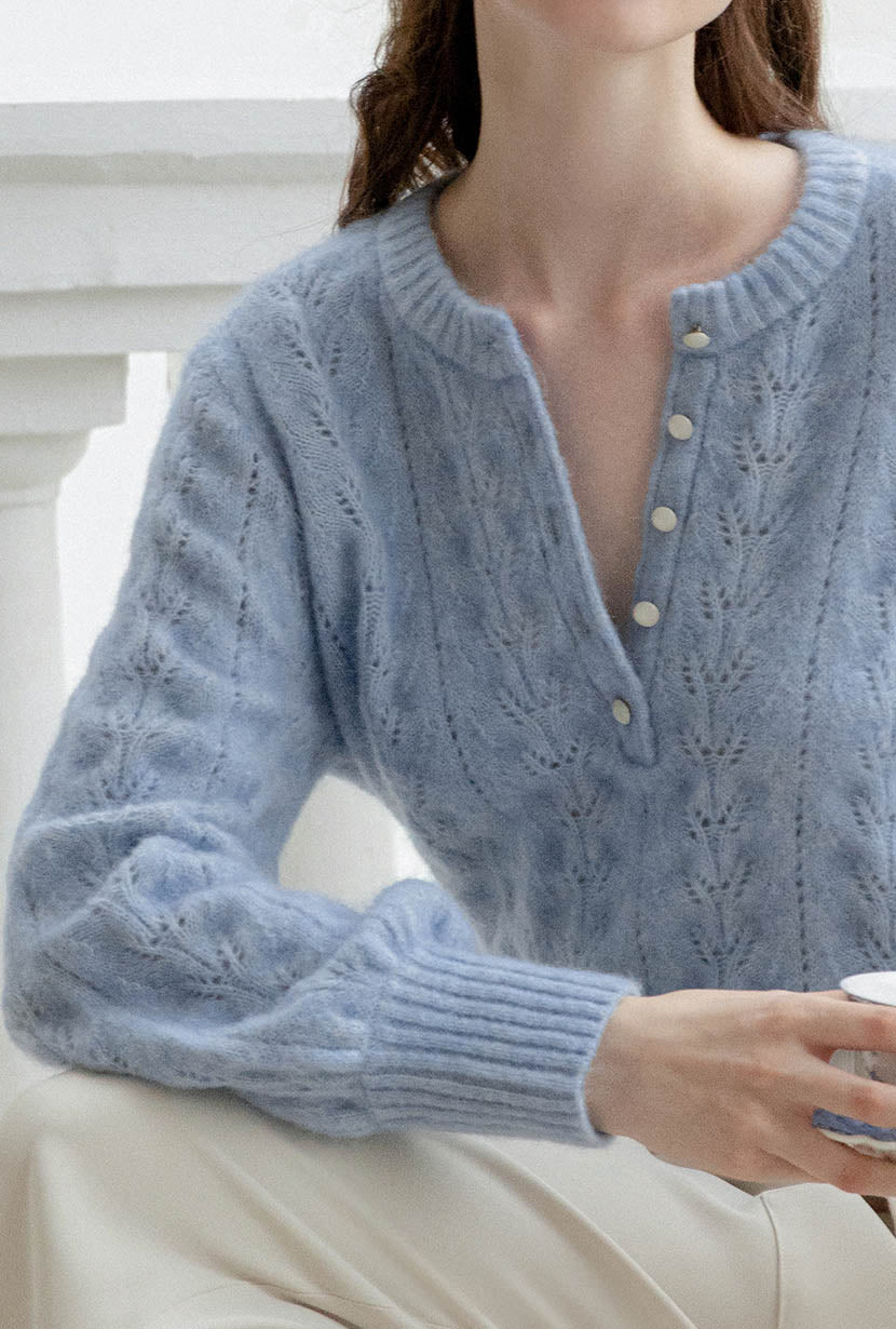 Paisley Mohair Sweater - Dusty Blue