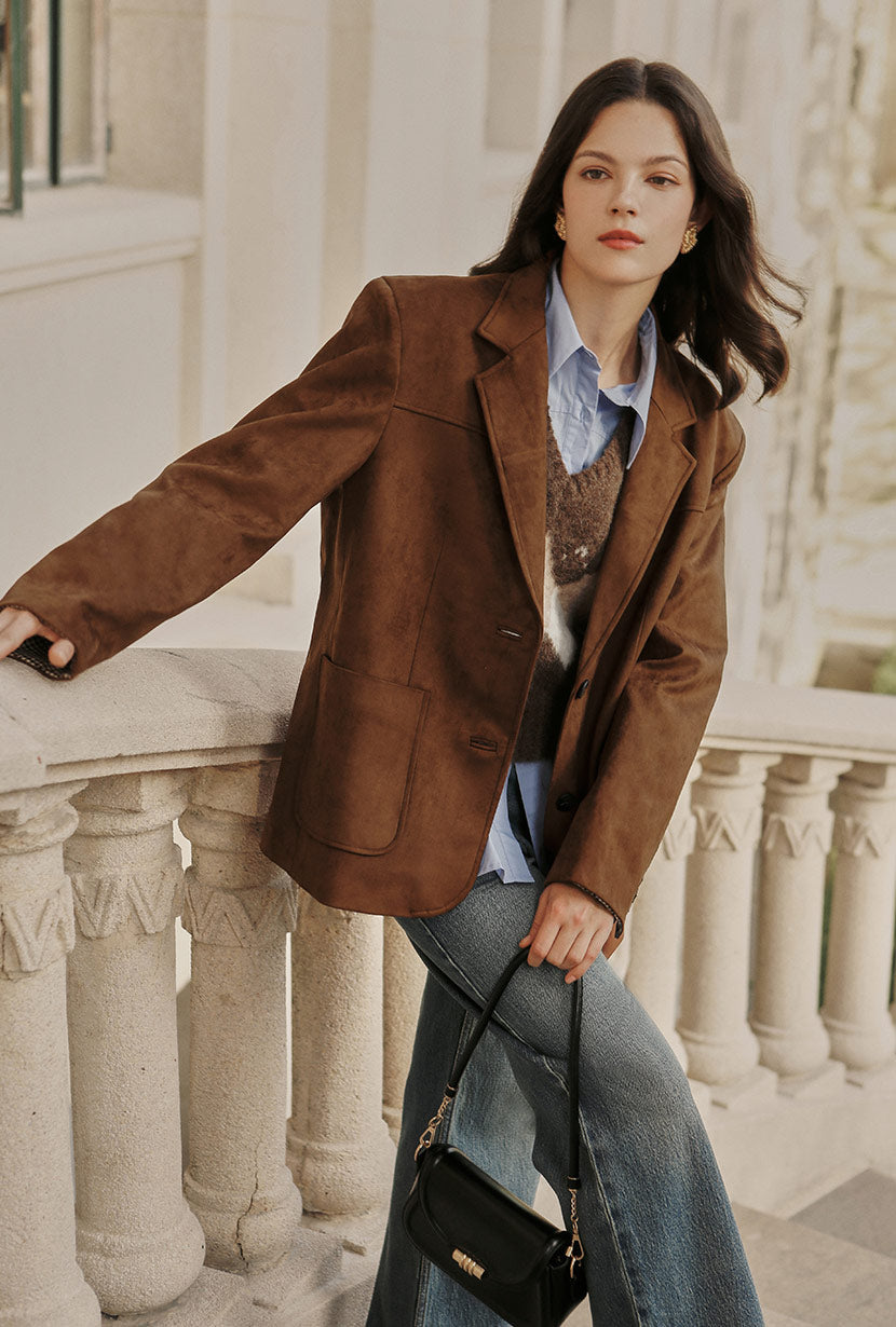 Dominique Oversized Suede Blazer - Caramel