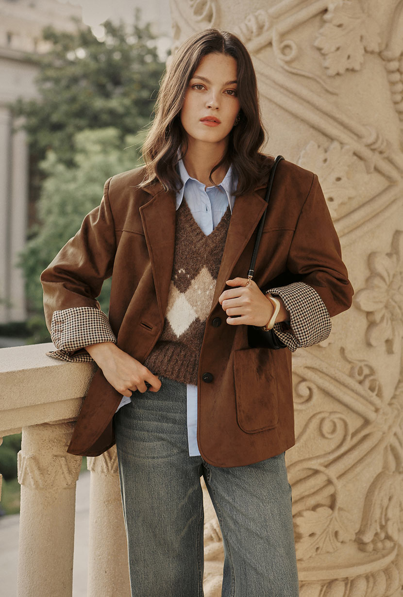 Dominique Oversized Suede Blazer - Caramel