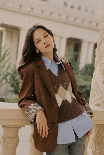 Dominique Oversized Suede Blazer - Caramel