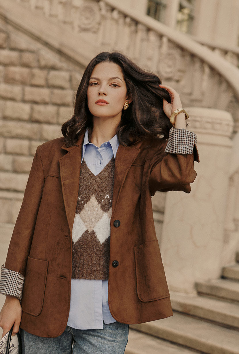 Dominique Oversized Suede Blazer - Caramel