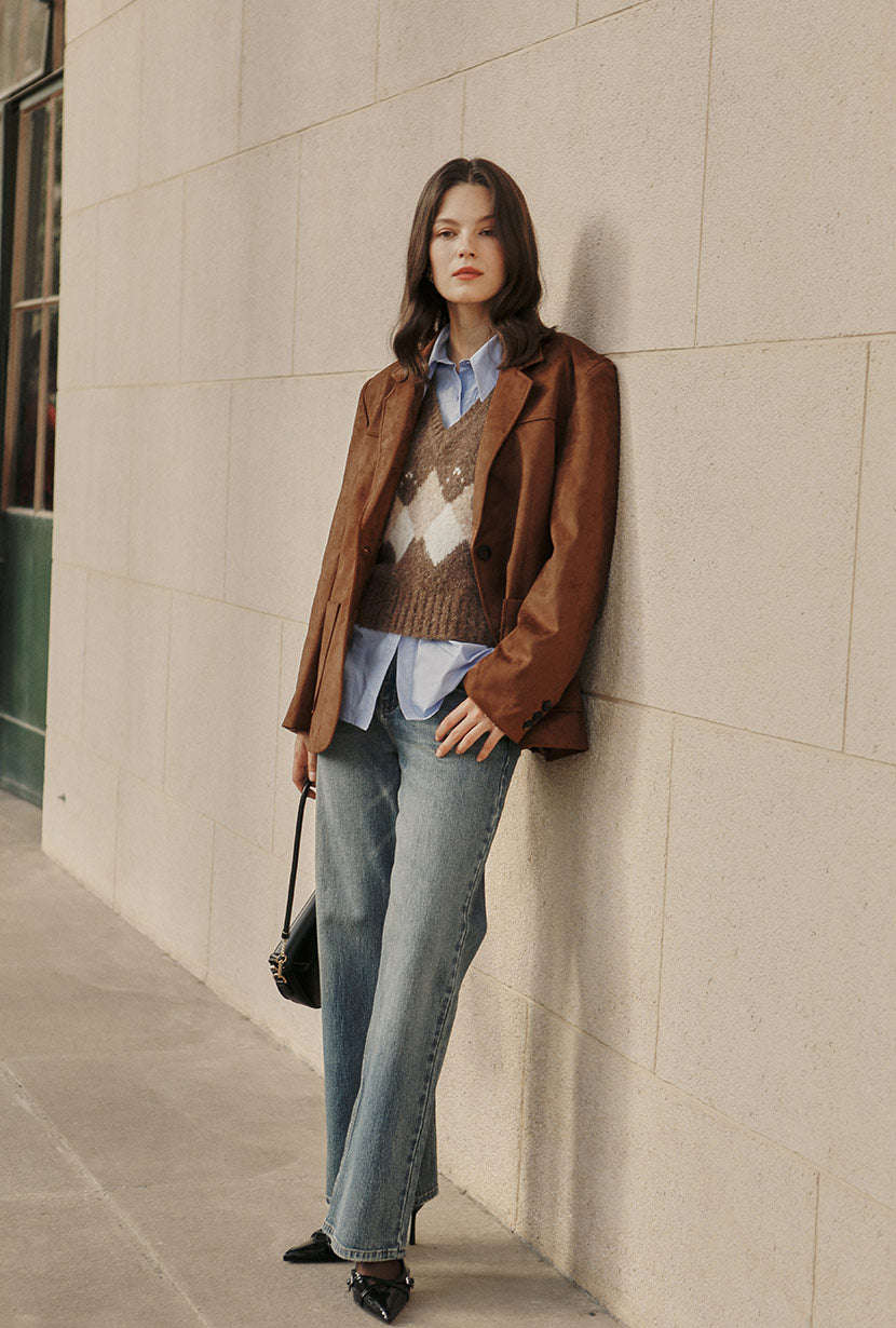 Dominique Oversized Suede Blazer - Caramel