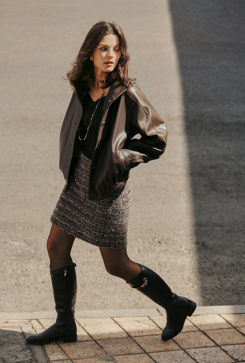 Ashley Oversized Faux Leather Jacket - Dark Umber