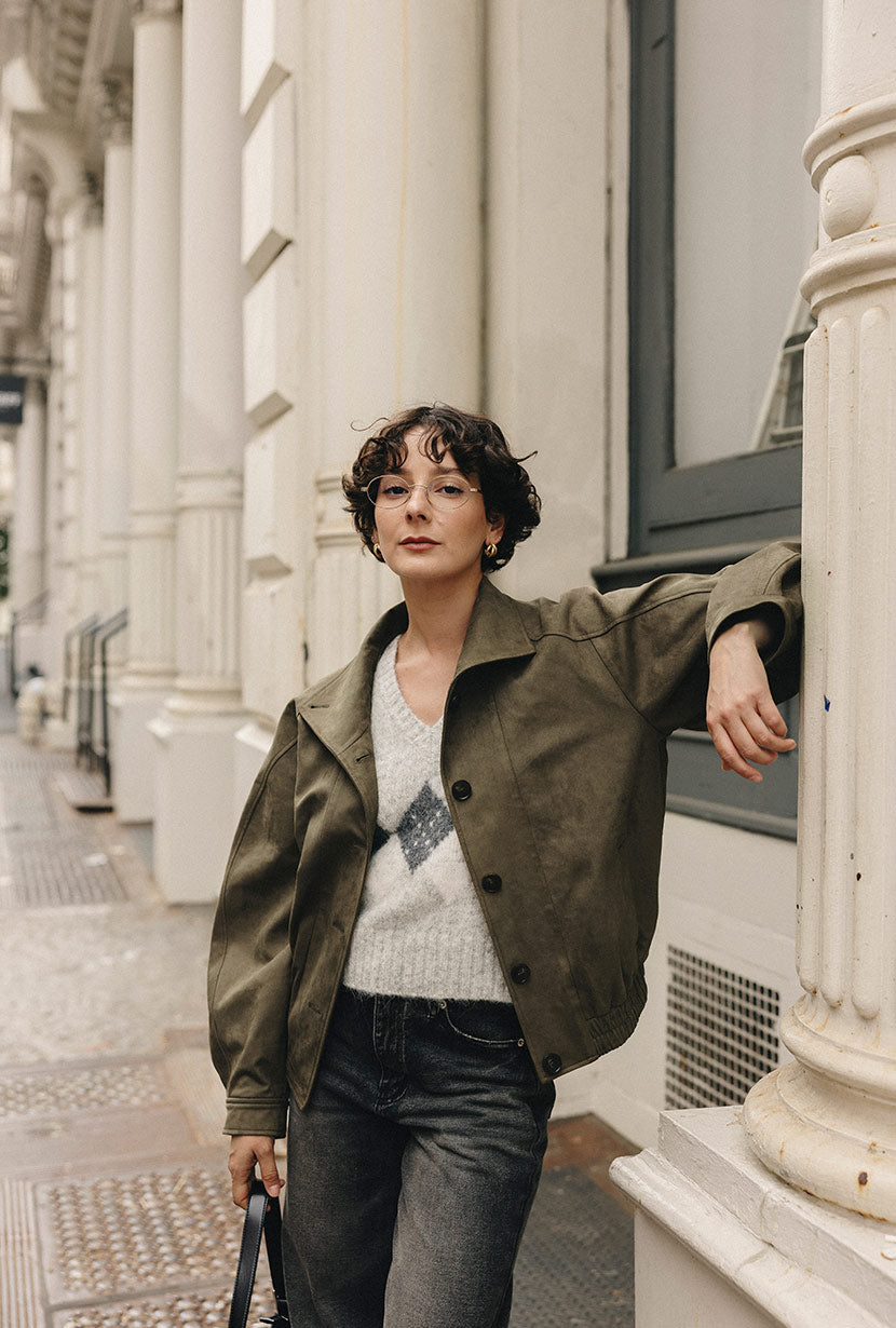 Ashley Oversized Suede Jacket - Kahki Green