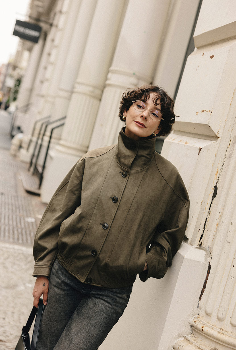Ashley Oversized Suede Jacket - Kahki Green