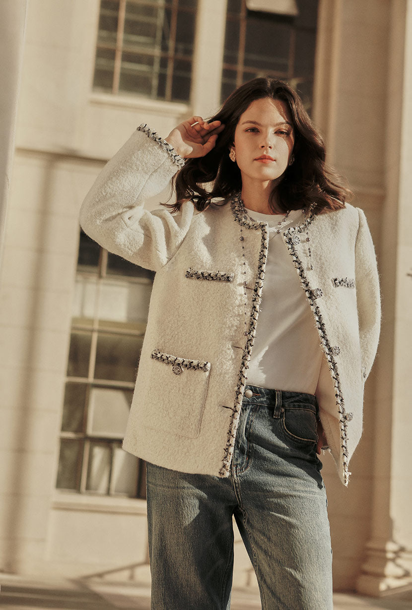 Charmaine Oversized Wool Tweed Coat - Ivory