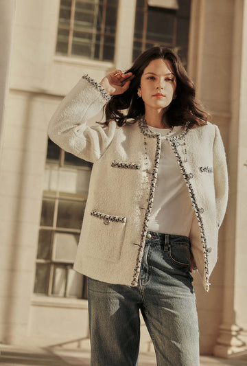 Charmaine Oversized Wool Tweed Coat - Ivory