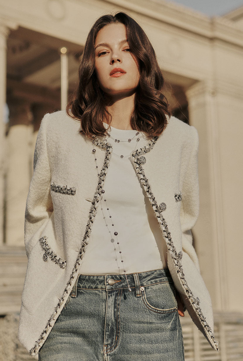 Charmaine Oversized Wool Tweed Coat - Ivory