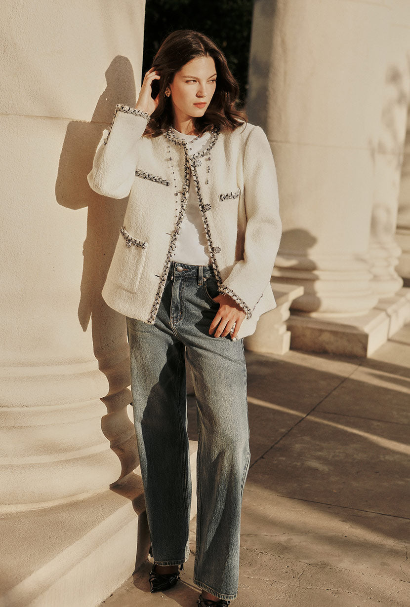 Charmaine Oversized Wool Tweed Coat - Ivory