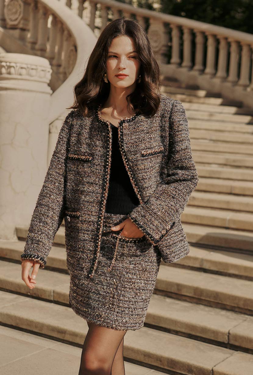 Charmaine Oversized Wool Tweed Coat - Charcoal