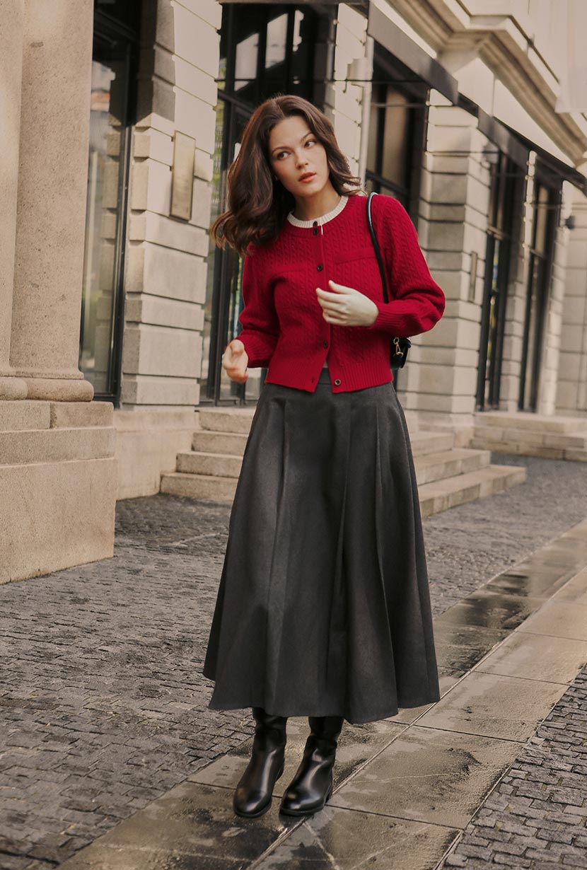 Carmina Wool Cardigan - Red