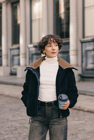 Carter Corduroy Down Jacket - Black