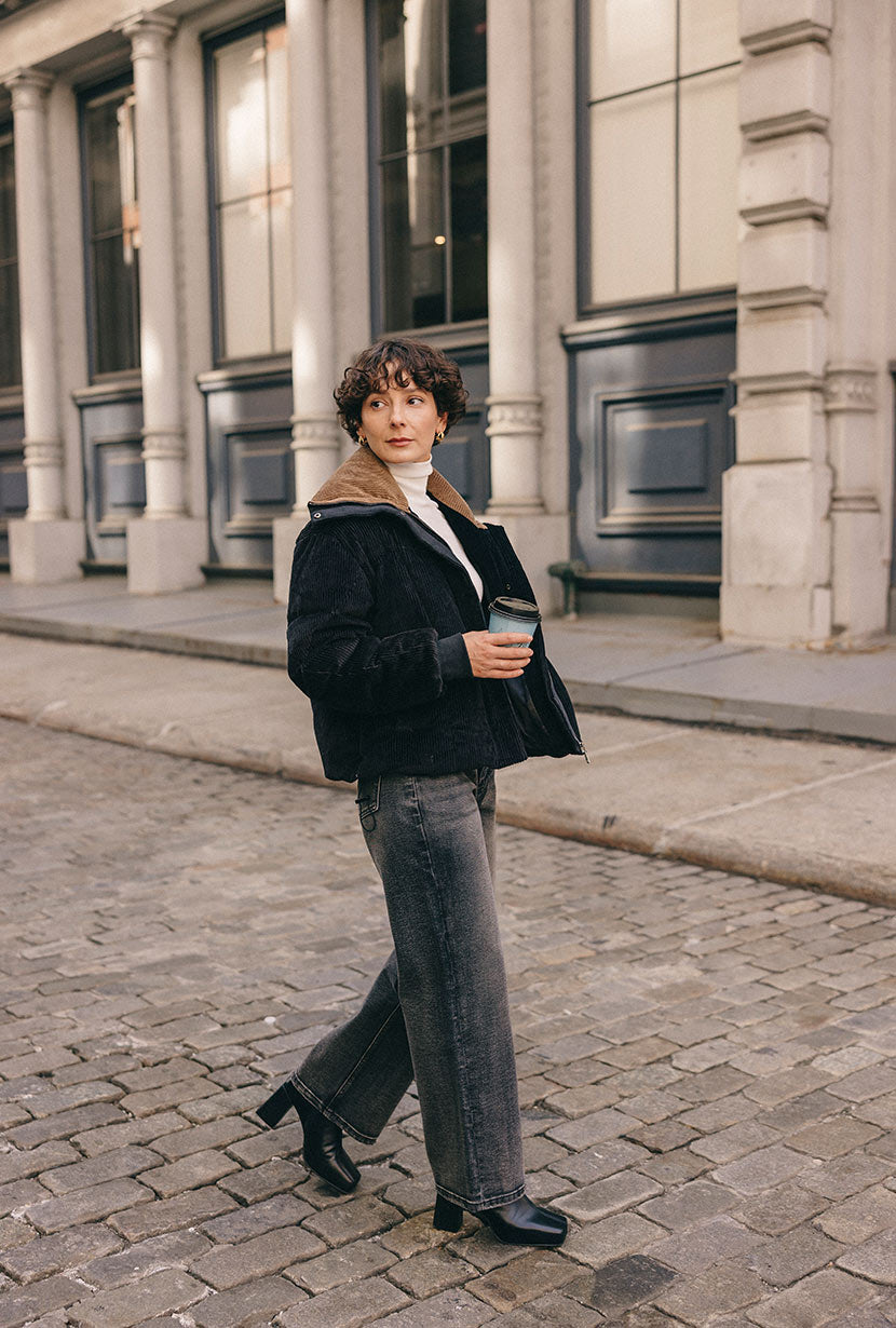 Carter Corduroy Down Jacket - Black