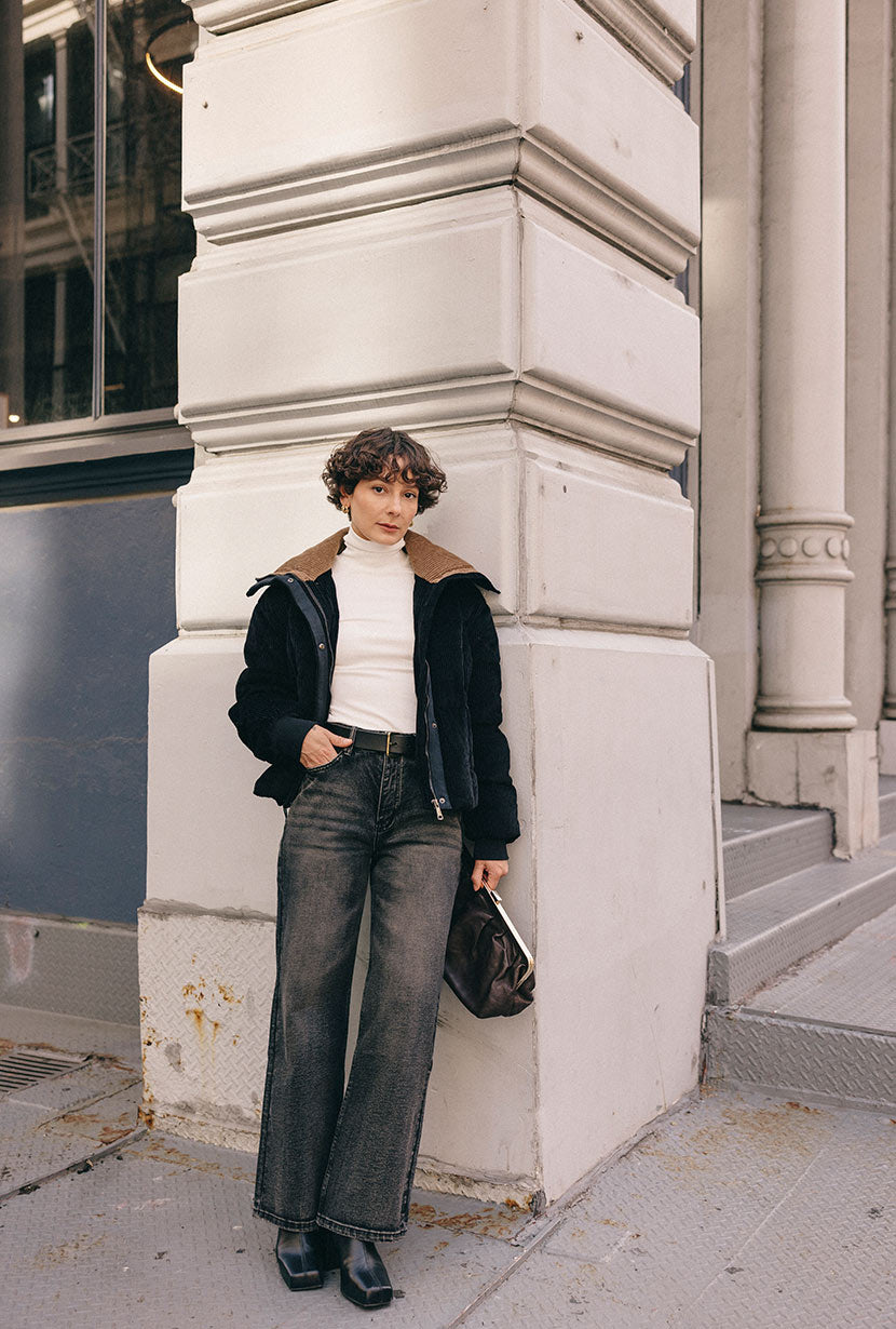 Carter Corduroy Down Jacket - Black