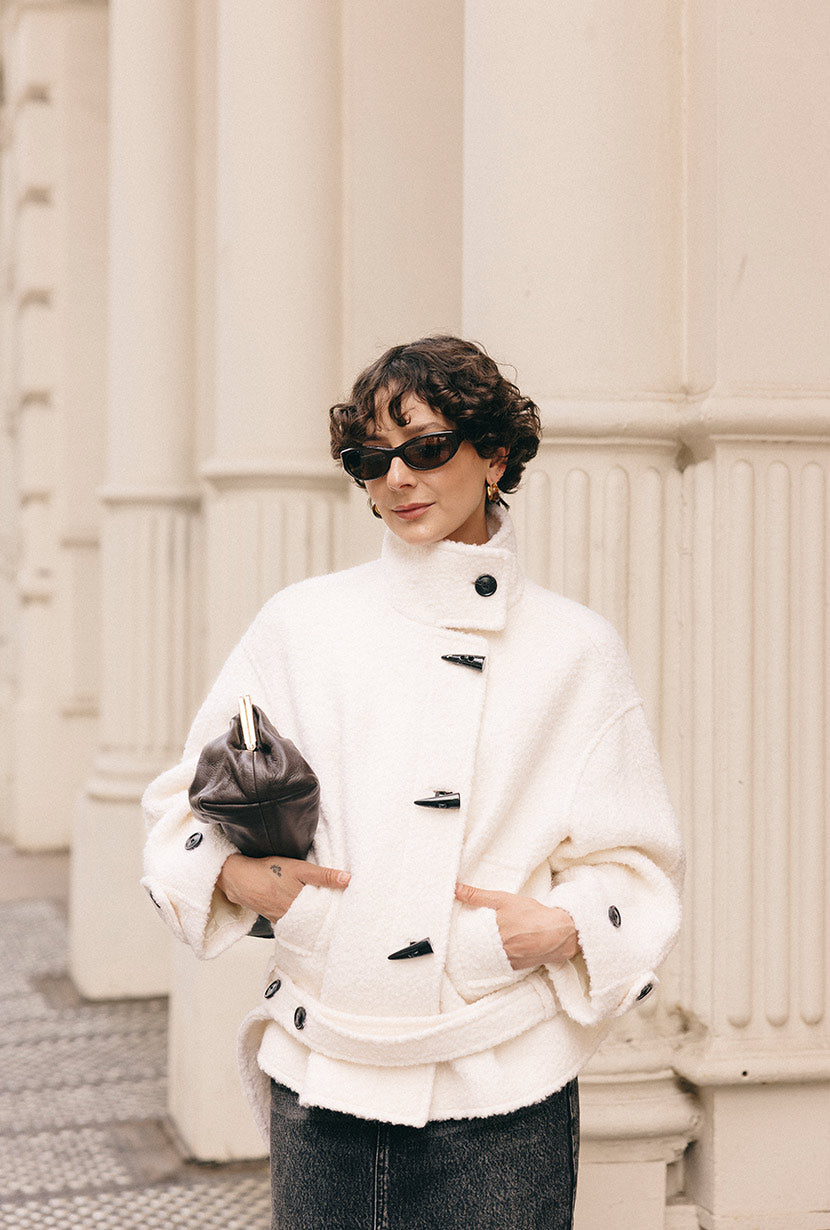 Cole Oversized Wool Short Coat - Ivory